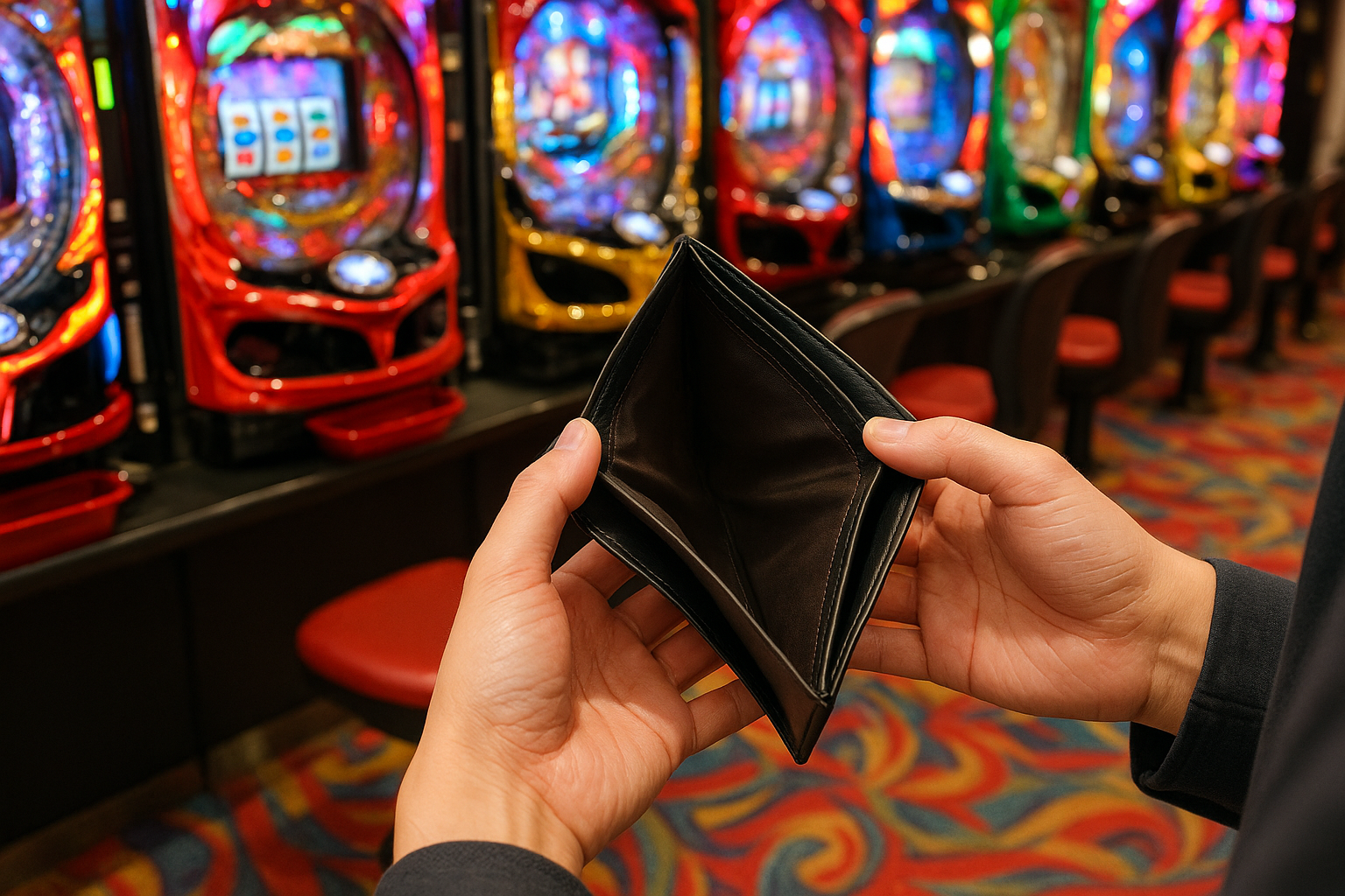 空の財布の画像。パチンコによる借金で資金が尽きた状態を象徴している。
