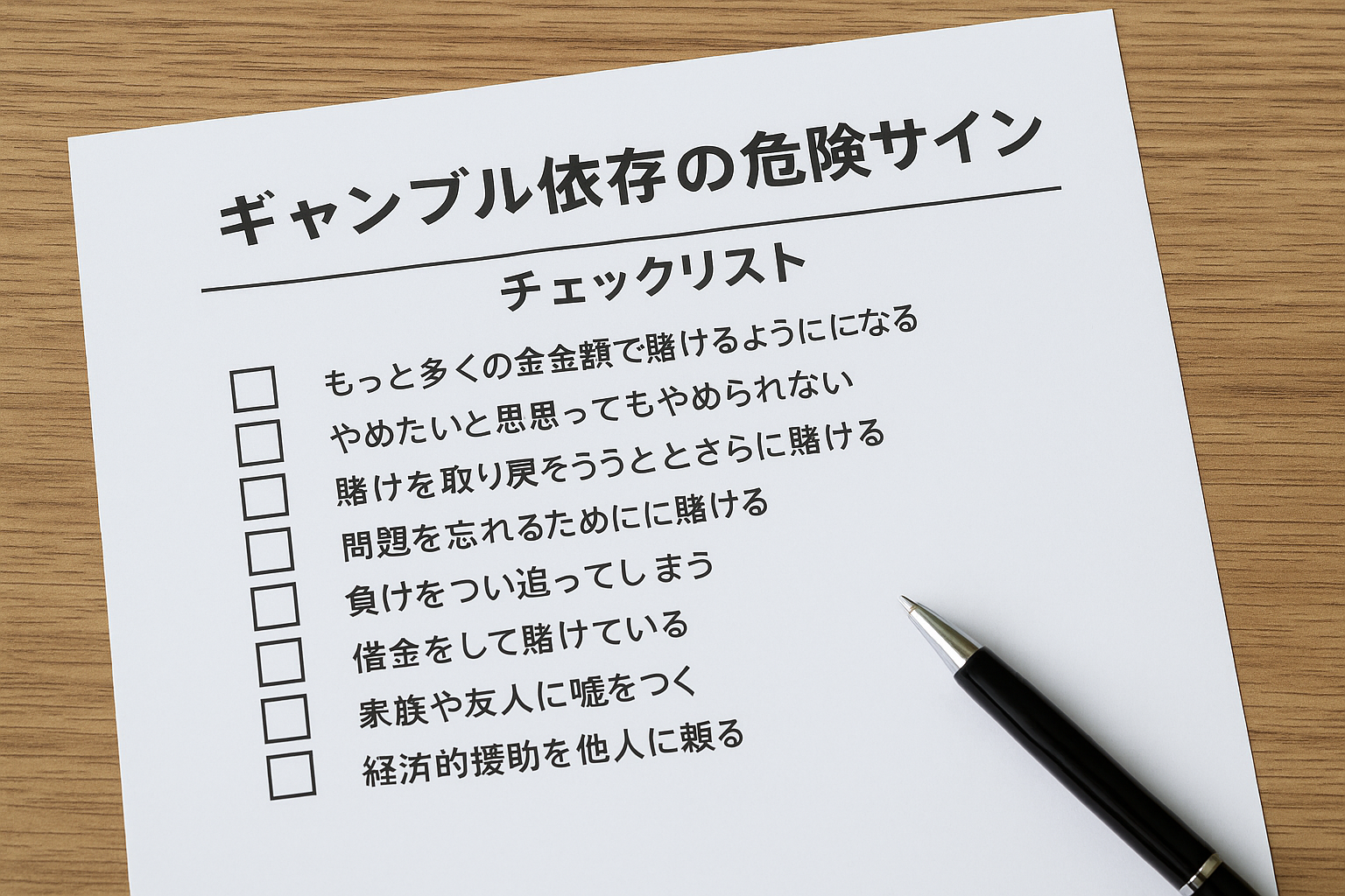 ギャンブル依存の危険サインを示すチェックリストのイメージ画像