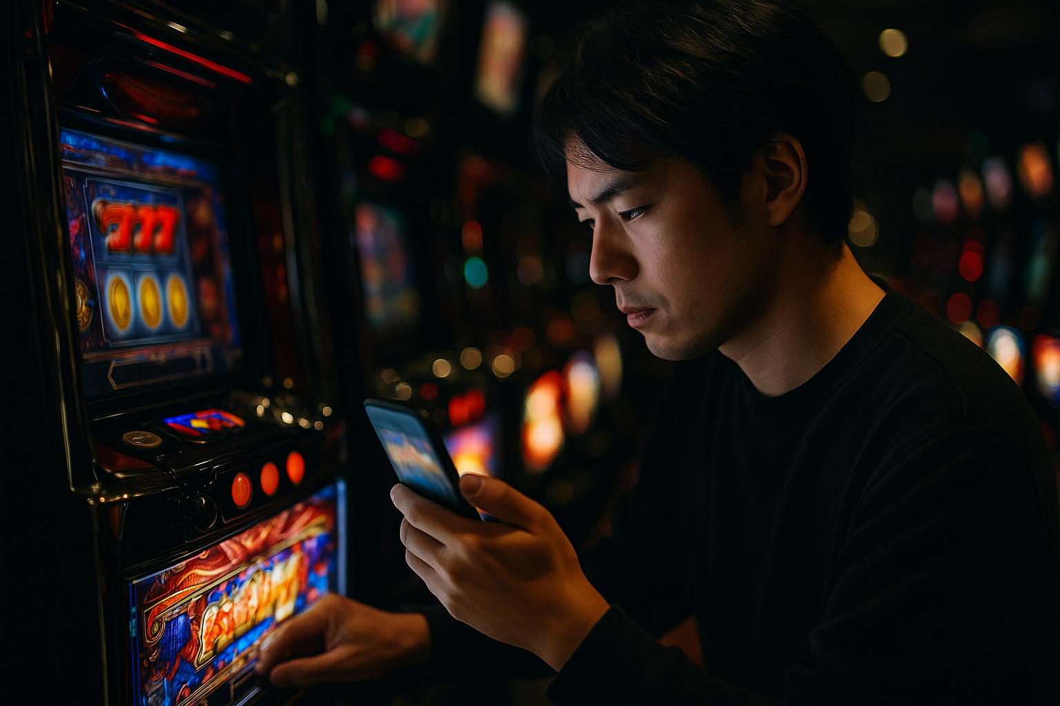 スロットで今日の運勢を診断する若者のイメージ